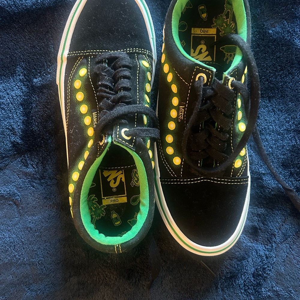 Vans Black Sneakers with Green and Yellow Details-